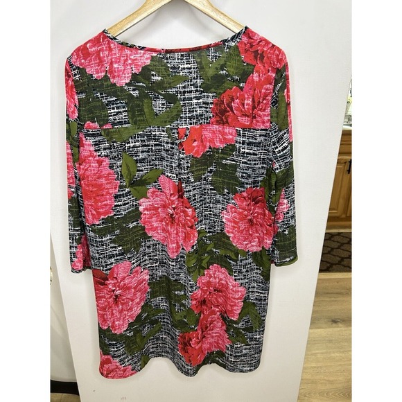 Anthropologie Fig & Flower Tunic Women's Sz 2XL Red \ Green Floral 3/4 Sleeve - Picture 5 of 6